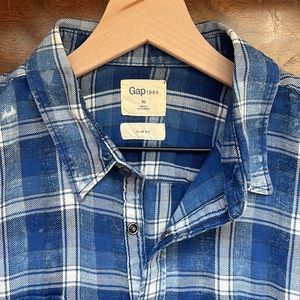 GAP, XL, Blue, Flannel, Slim Fit, 1969 100% Cotton, Lightweight, Long Sleeve